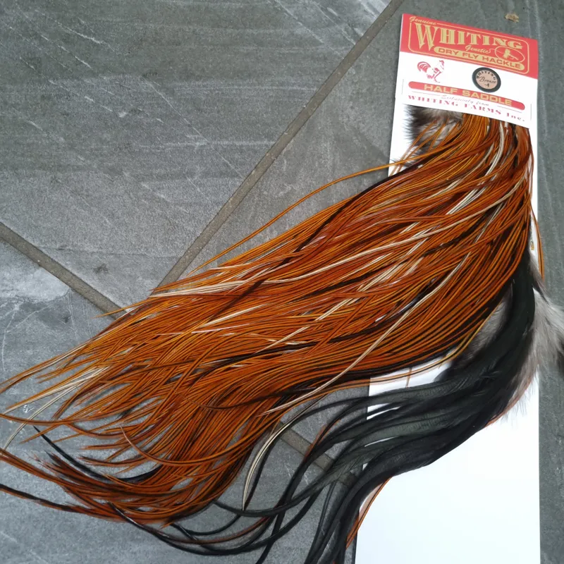 Whiting 1/2 BRONZE Grade Dry Fly Rooster Saddle in Furnace-1